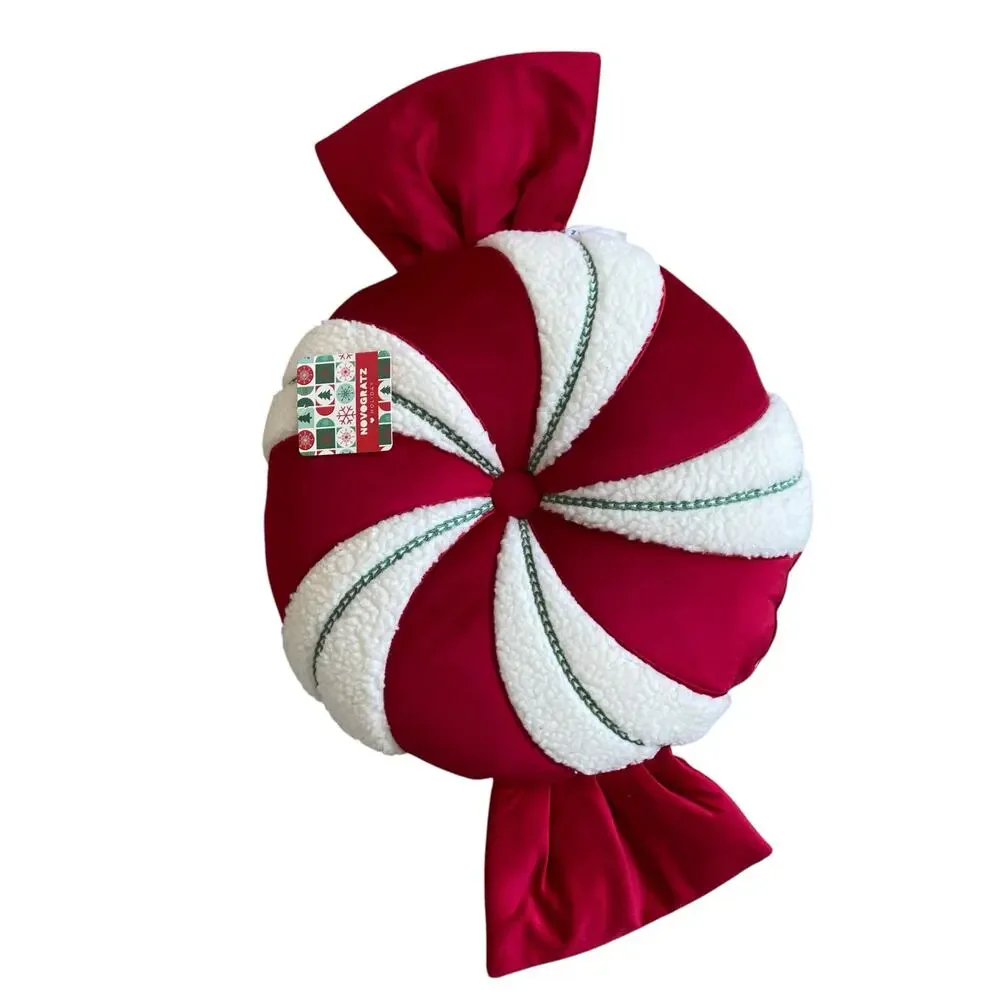 Christmas PEPPERMINT CANDY Shaped Pillow 29x17 Holiday Red Swirl by Novogratz